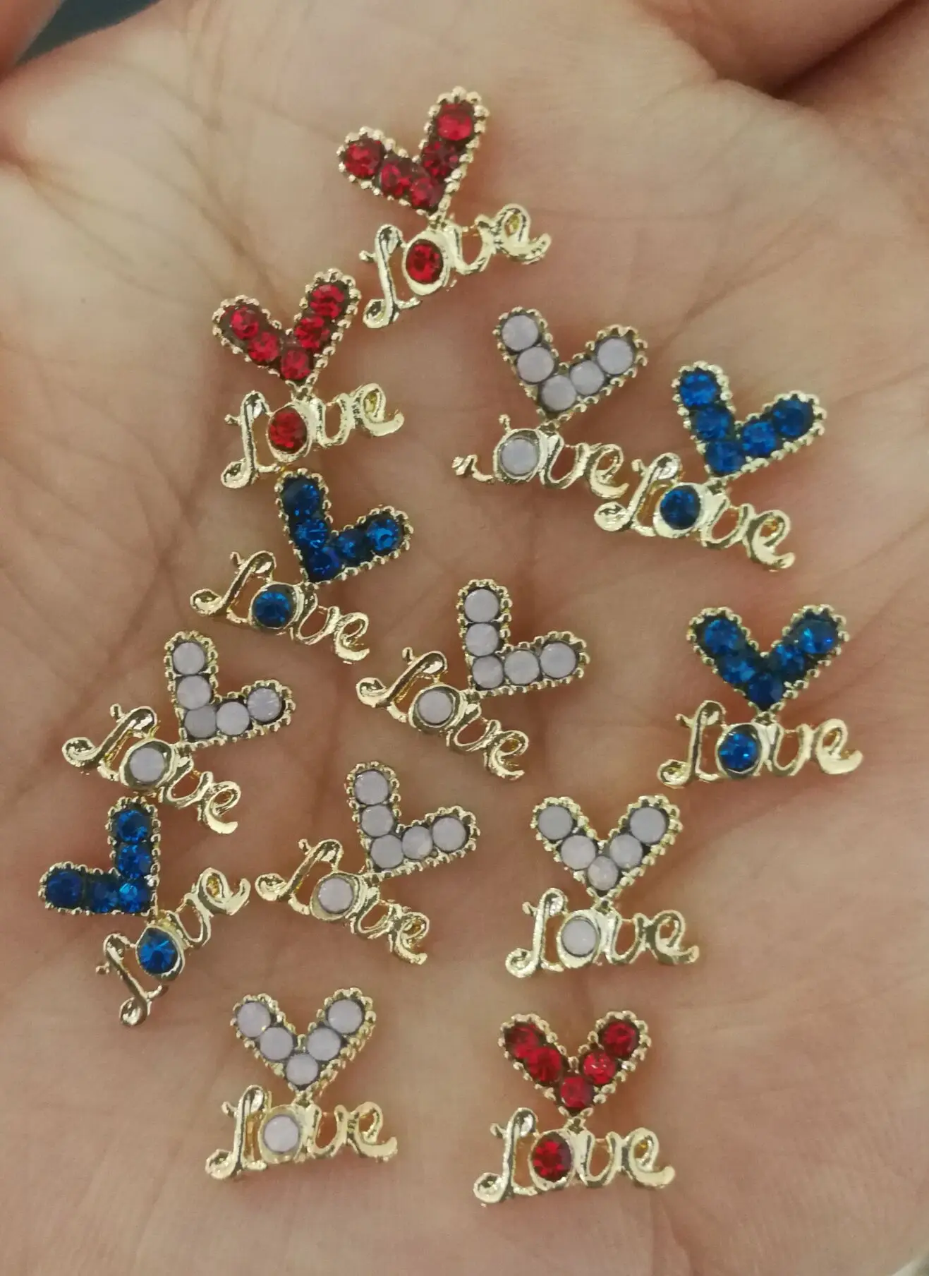 

10PACK V Shape Heart Nail Rhinestones Charms,Crystals L-O-V-E Nail Accessories for Design Craft Mother's Day Gift Jewelry Making