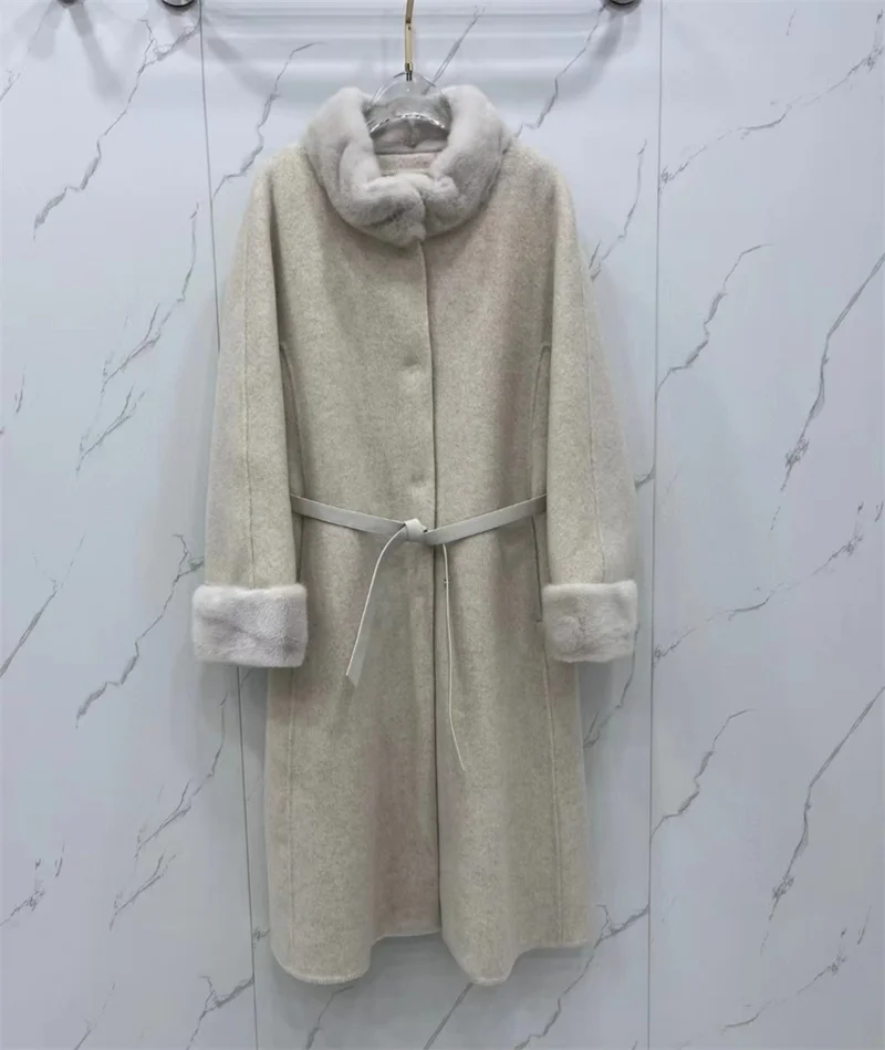 

Женский офисный женский темперамент норковый меховой воротник гусиный пуховик подкладка Съемная с поясом кашемировое пальто