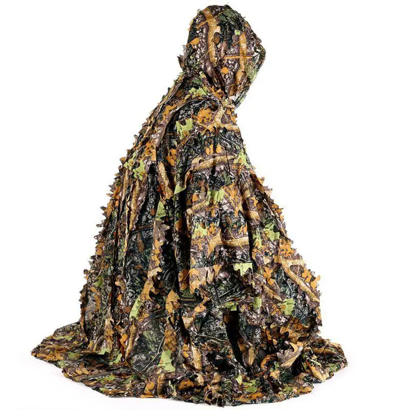 

Woodland Poncho Outdoor 3D Leaves Camouflage Ghillie Poncho Camo Cape Cloak Camouflage Clothing Ghillie Suit For Bird Watching