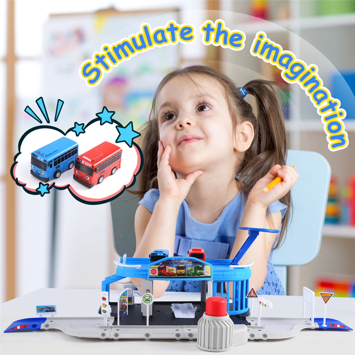 Набор Tayo Little Bus с героями мультфильмов собранная автобусная станция парковка