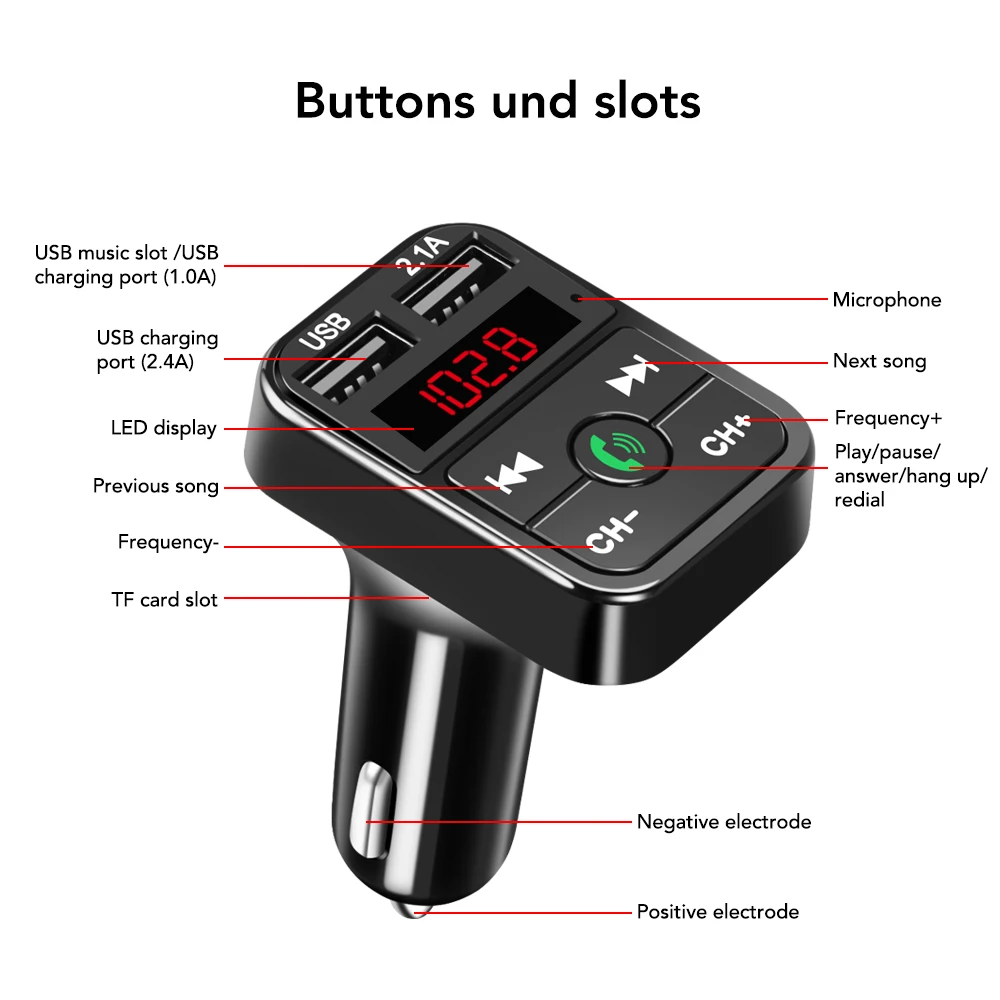 Автомобильный Bluetooth автомобильный комплект MP3 плеер USB 2.1A автомобильное зарядное