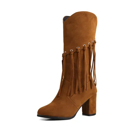 Ботинки из искусственной замши с острым носком на квадратном каблуке 7 см