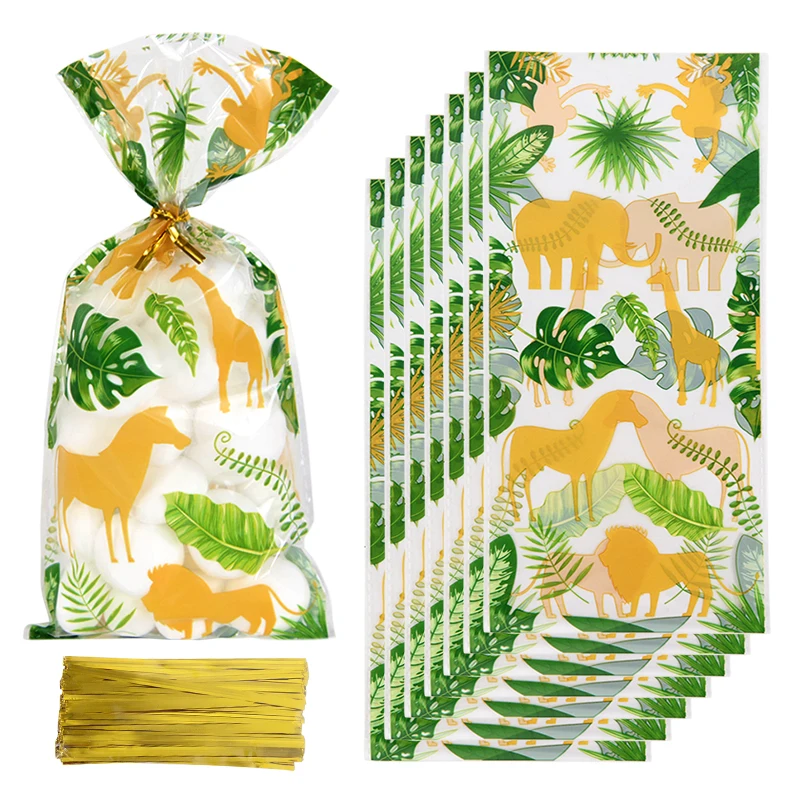 

25/50pcs Jungle Animal Candy Cookie Bags Kids Wild One Safari Theme Dinosaur Birthday Party Gift Packaging Bag Baby Shower Decor