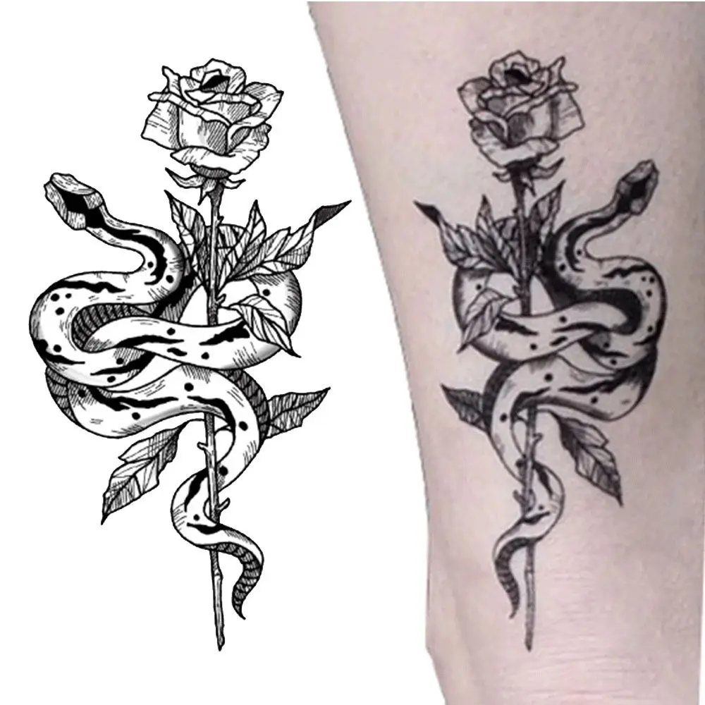 

2Pcs Tattoo Stickers Fake Temporary Tattoo Waterproof Rose Panda Snake Beauty Female Black Geometric Art DIY Body Art Supplies