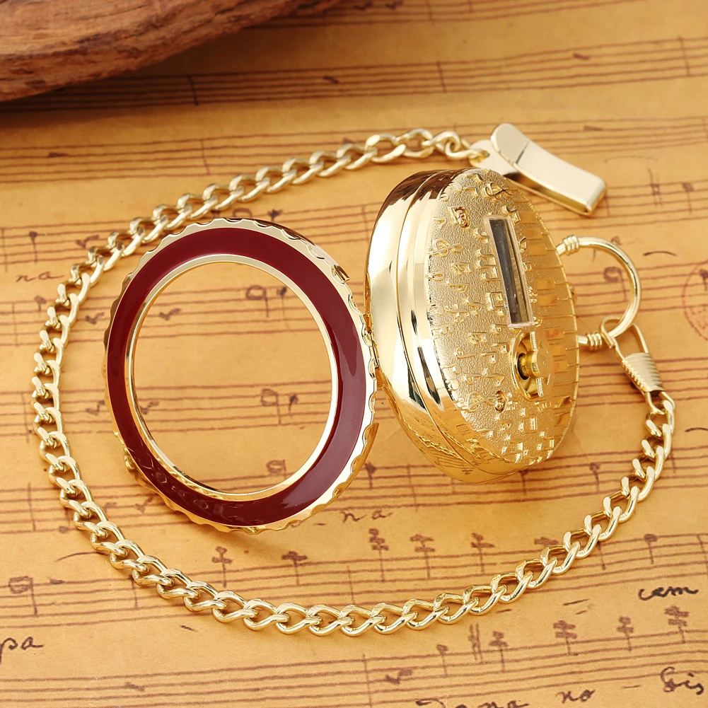 Chic Transparent Cover Musical Pocket Watch fob Chain Music Clock Creativity Roman Numerals Display Pocket Clock Gifts for Men
