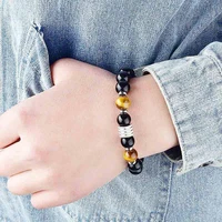 natural tiger eye stone bead bracelet mature men adjustable elastic cord bracelets male daily party stainless steel jewelry