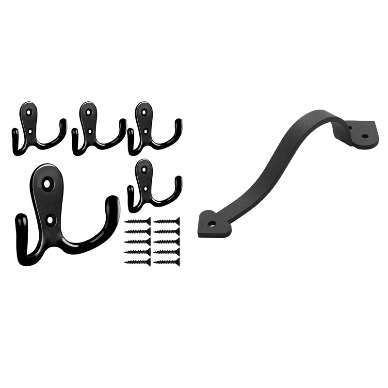 

JFBL Лидер продаж 1 шт. 9-дюймов матовый черный боковой кронштейн вытяжная ручка и 1 компл. Двойной Крючок для халата с винтами двойные крючки дл...