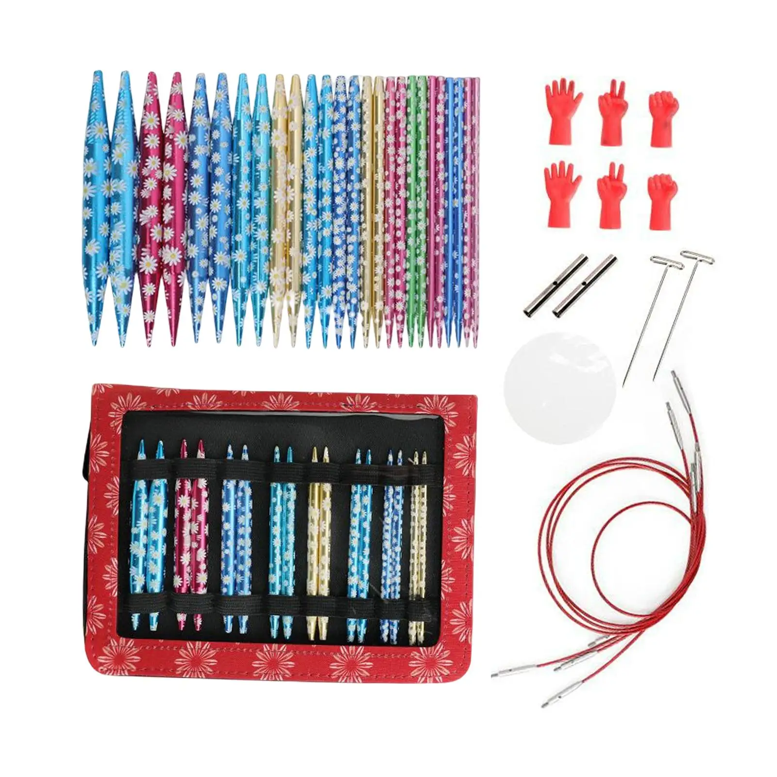 

Aluminum Interchangeable Circular Knitting Needle Set Point Protectors Extend Connect Tool Storage Case Cables Sewing Colorful