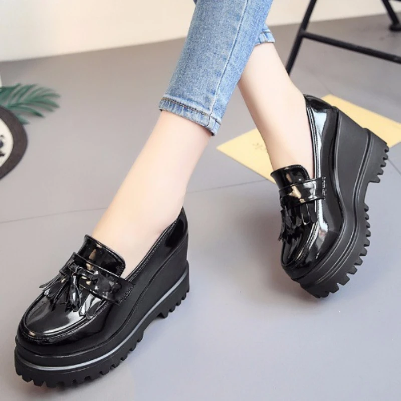 

2022 Spring Autumn High Platform Wedges Pumps Women Tassel High Heels Casual Shoes Woman PU Leather Round Toe Shoes
