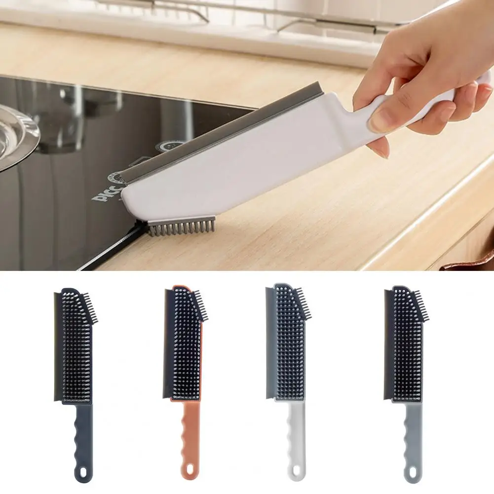 

Cleaning Brush Built-in Scraper Edge 3-in-1 Hanging Design Convenient Storage Clean Silicone Counter Scrubbing Brush