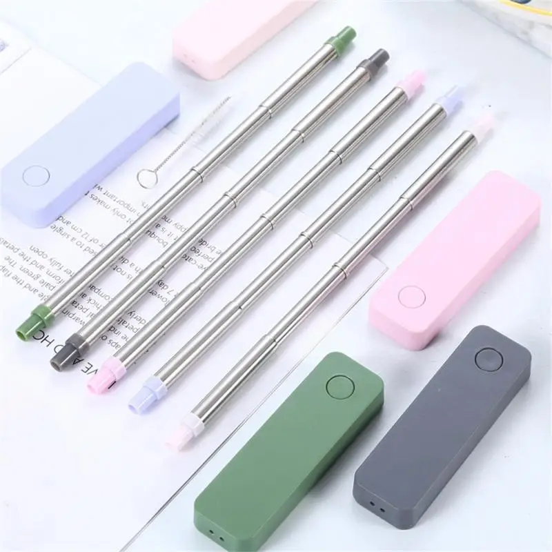 

304 Stainless Steel With Cleaning Brush Reusable Anti-scratch Nozzle Telescopic Straw Houseware Drinking Straws Portable