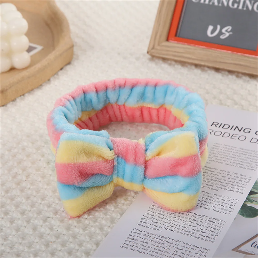 Soft Bow SPA Headbands Elastic Lady Girls Coral Fleece Shower Make Up Facial Knot Lovely Comfortable Skin Care Velvet Headwraps images - 6