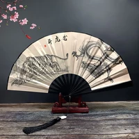 8 inch male folding fan with tassel pendant antique domineering foldable fan chinese style hanfu dance silk cloth fan photo prop