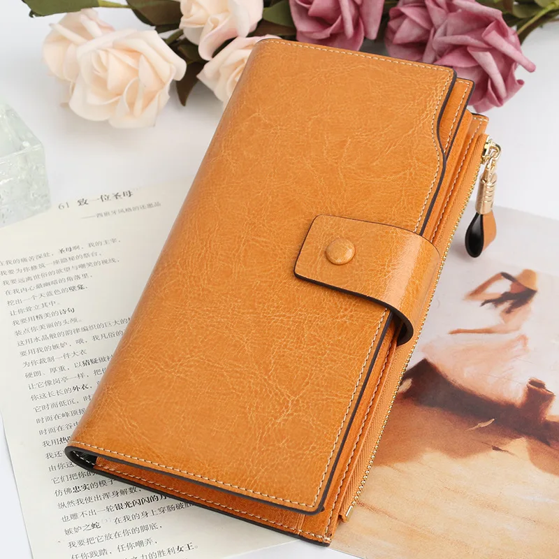 2022 New arrival women fashion Cow Leather clutch wallet long Hasp zipper wallet purse High quality Leather wallet ladies