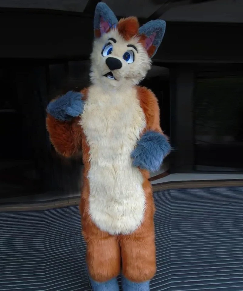 

Маскарадный костюм Хаски из лисьего меха средней длины, костюм для прогулок на Хэллоуин, Рождество, костюм большого размера для ролевых игр