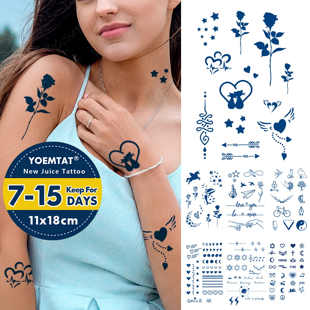 

Semi-Permanent Waterproof Temporary Tattoo Sticker Star Rose Love Arrow Juice Lasting Ink Body Art Genipin Herbal Fake Tattoos