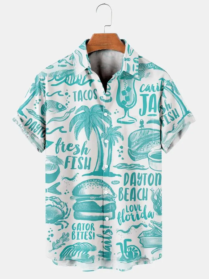 Hawaii Oversize Big Size Men's Clothes Men's Clothing Montclair Hawaiian Shirt Man Anime Shirt With Fish Korean Style 2023 Trend