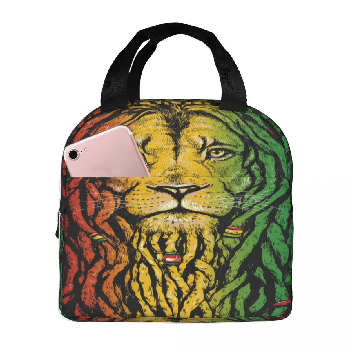 

Rastafarian Lion Cooler Lunch Box Portable Insulated Lunch Bag Thermal Food Picnic Lunch Bags