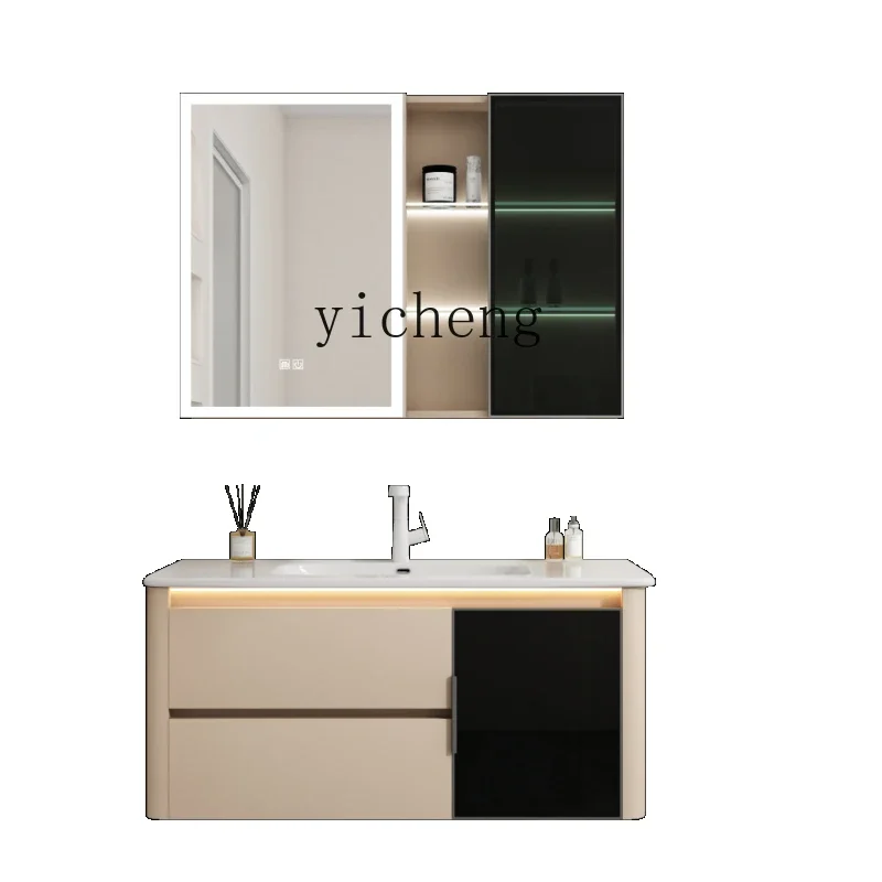 

Шкаф для ванной со встроенной керамической раковиной и боковым шкафом
