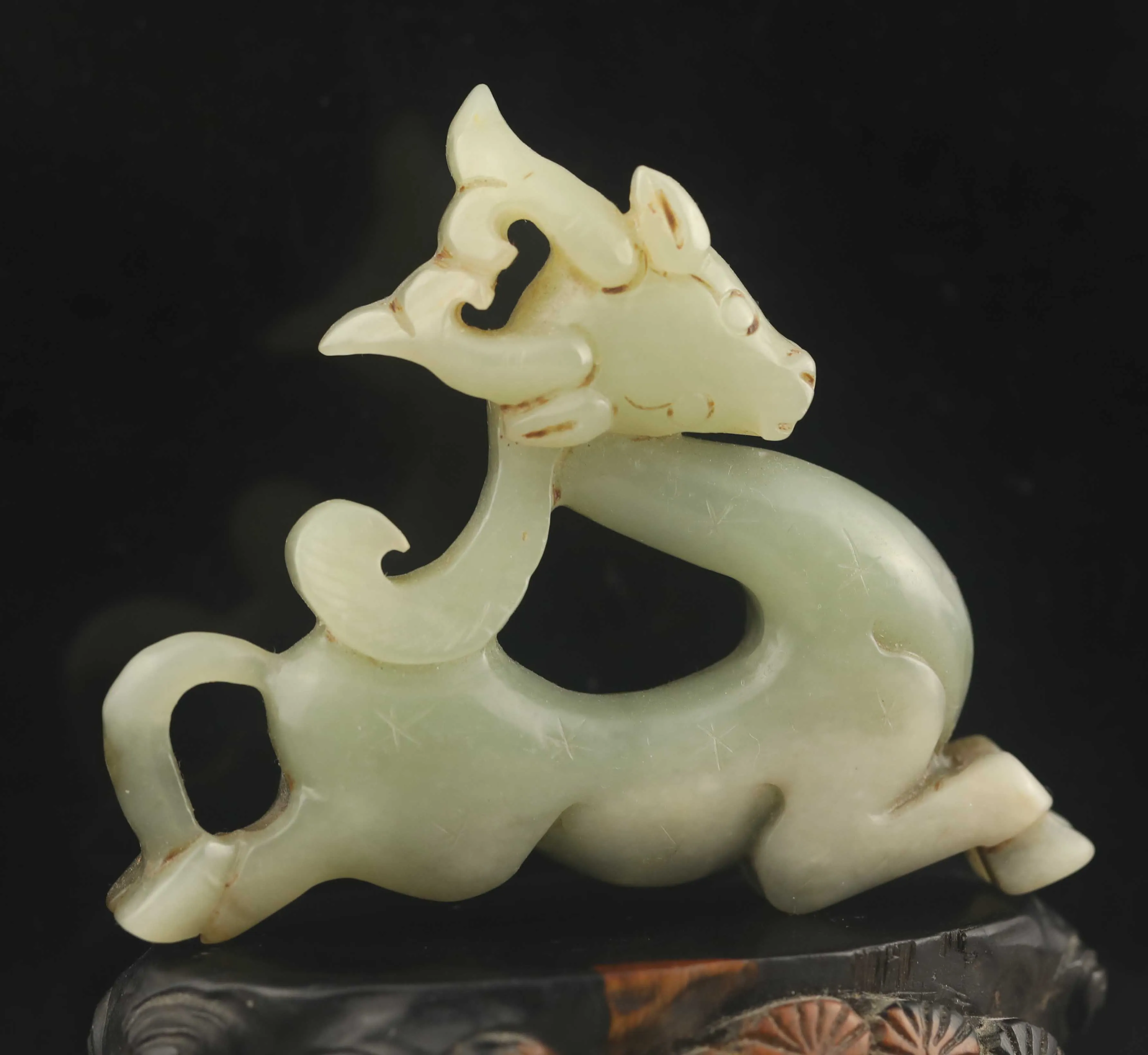 

Old China Natural hetian Jade Hand Carved statue of deer #28