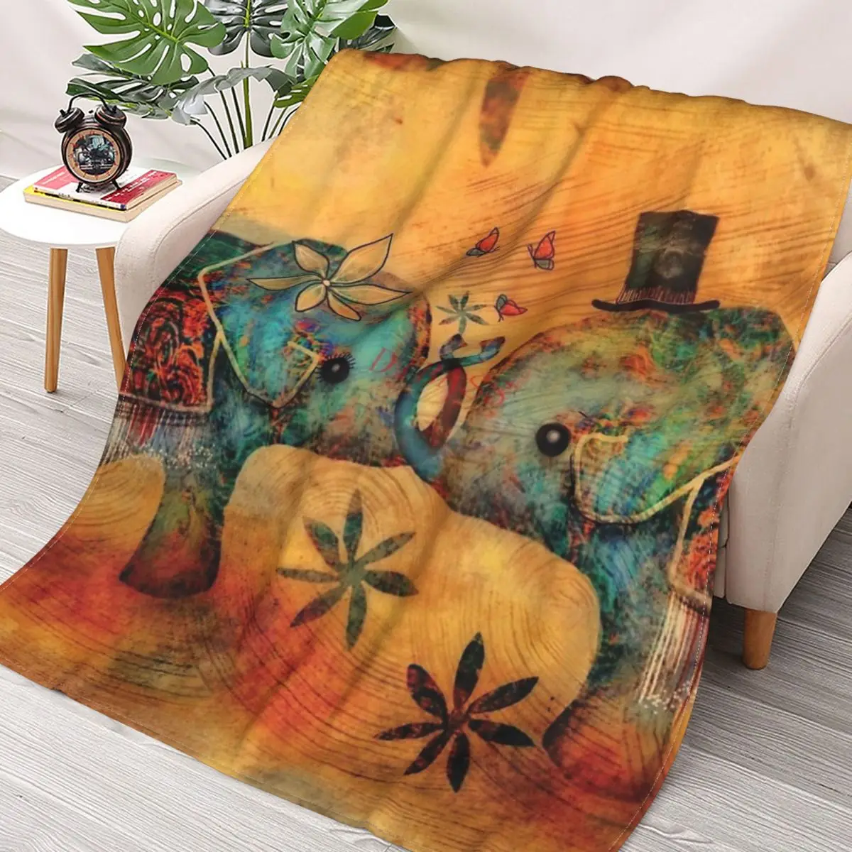 

Винтажное Фланелевое покрывало с 3D-принтом слонов