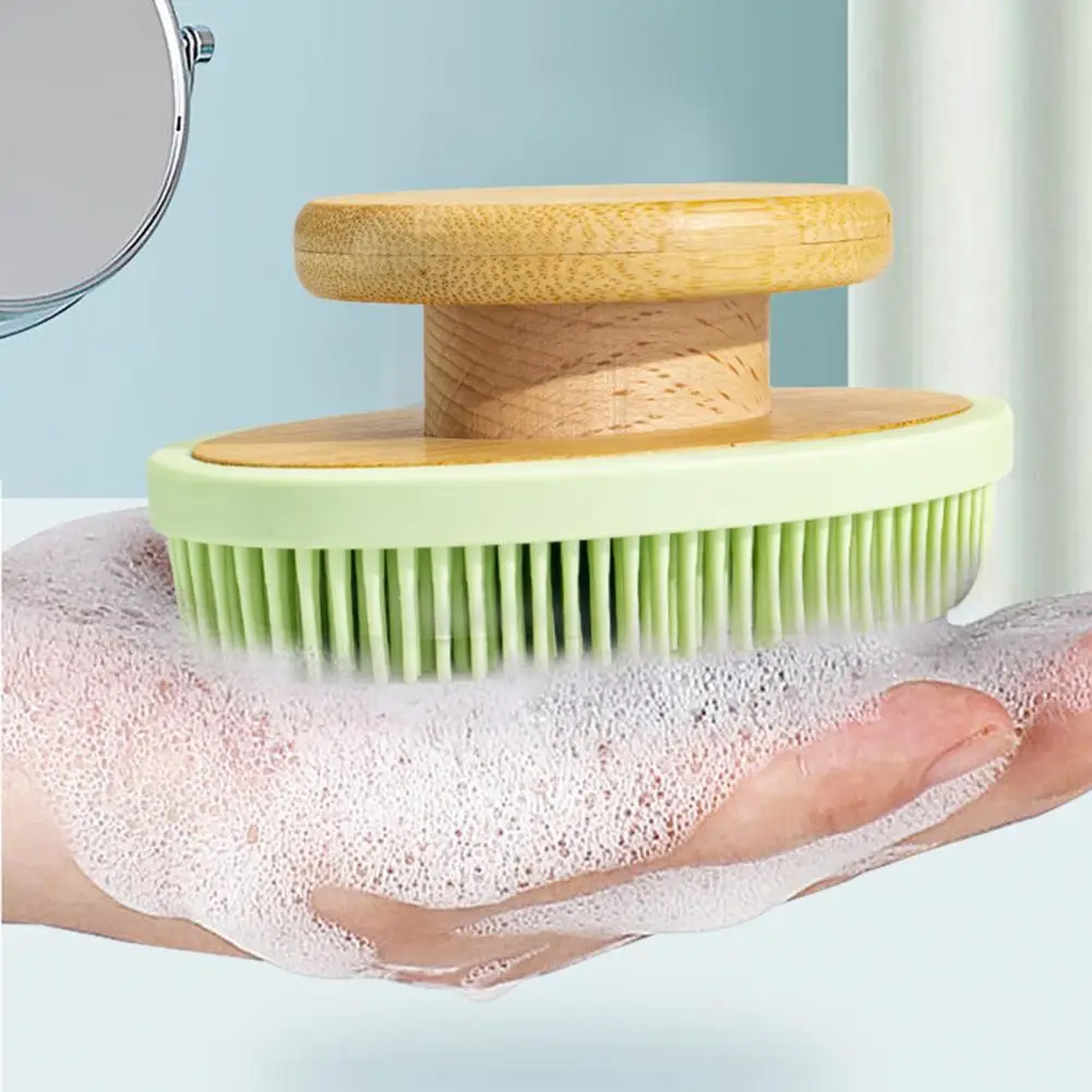 

Soft Silicone Body Brush Soft Silicone Body Scrubber Shower Brush with Bamboo Handle Handheld Long Teeth Massage Scrubbing Brush