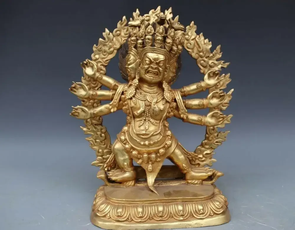 Тибетский народный медный брикет шесть рук Махакала Ваджрапани ваджрабхайрава