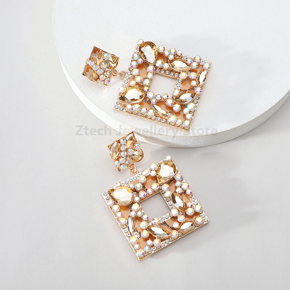 Дизайнерские Многослойные Квадратные Стеклянные Висячие Серьги С Кристаллами