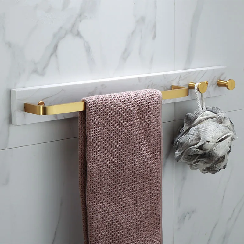 

Gold Alumimum Hanger Holder Bathroom Towel Mounted 50cm Wall Hooks and Towel Towel Bar Rail Marble Towel with Rack