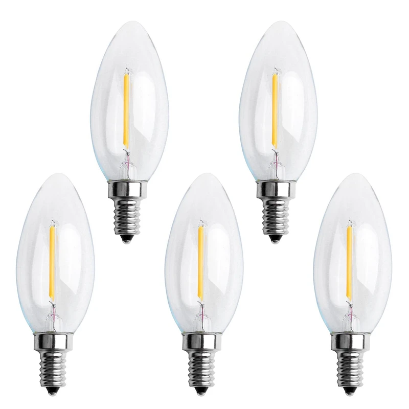 

5X Dimmable E12 2W COB Candle Flame Filament LED Light Bulb Lamp 10 X 3.5Cm