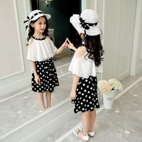 2022 girls summer lace mesh polka dot dress new child fashion off shoulder elegant teens kids clothes princess 8 9 10 11 12 year