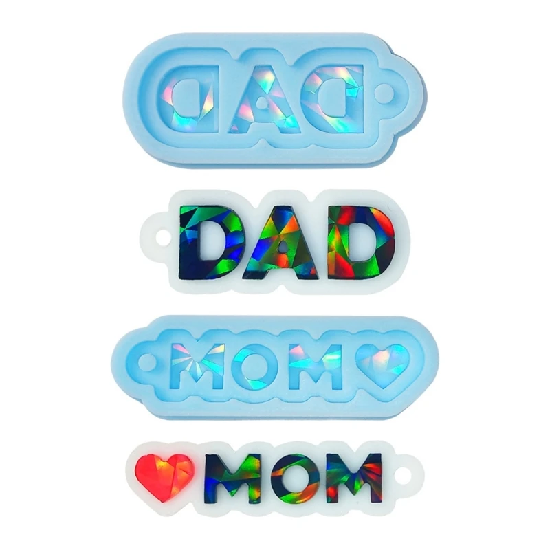 

DIY Holographic Laser MOM DAD Pendant Crystal Epoxy Resin Mold Father Mother's Day Ornament Keychain Jewelry Silicone Mould