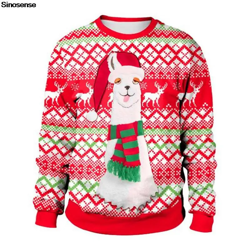 

Men Women Alpaca Reindeer Snowflakes Ugly Christmas Sweater Xmas Jumper Tops 3D Novelty Print Holiday Party Crewneck Sweatshirt