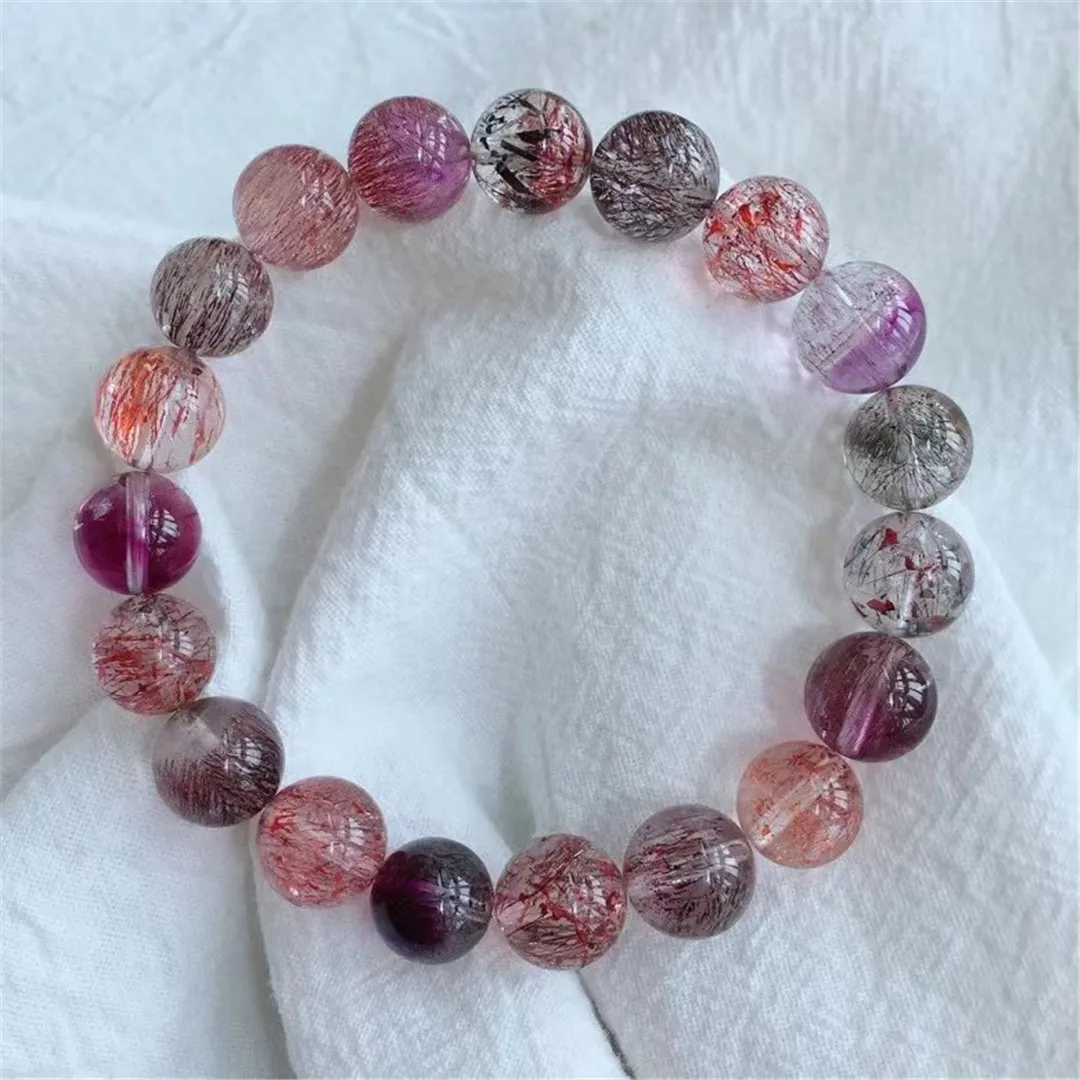 

Натуральный фиолетовый рутилированный кварцевый браслет Super Seven Melody 10 мм для женщин и мужчин, богатство, кристалл, круглые бусины, ювелирные ...