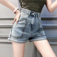 korean new rivet denim shorts womens summer dress flavor high waist word hot pants tide jeans wide leg jeans shorts