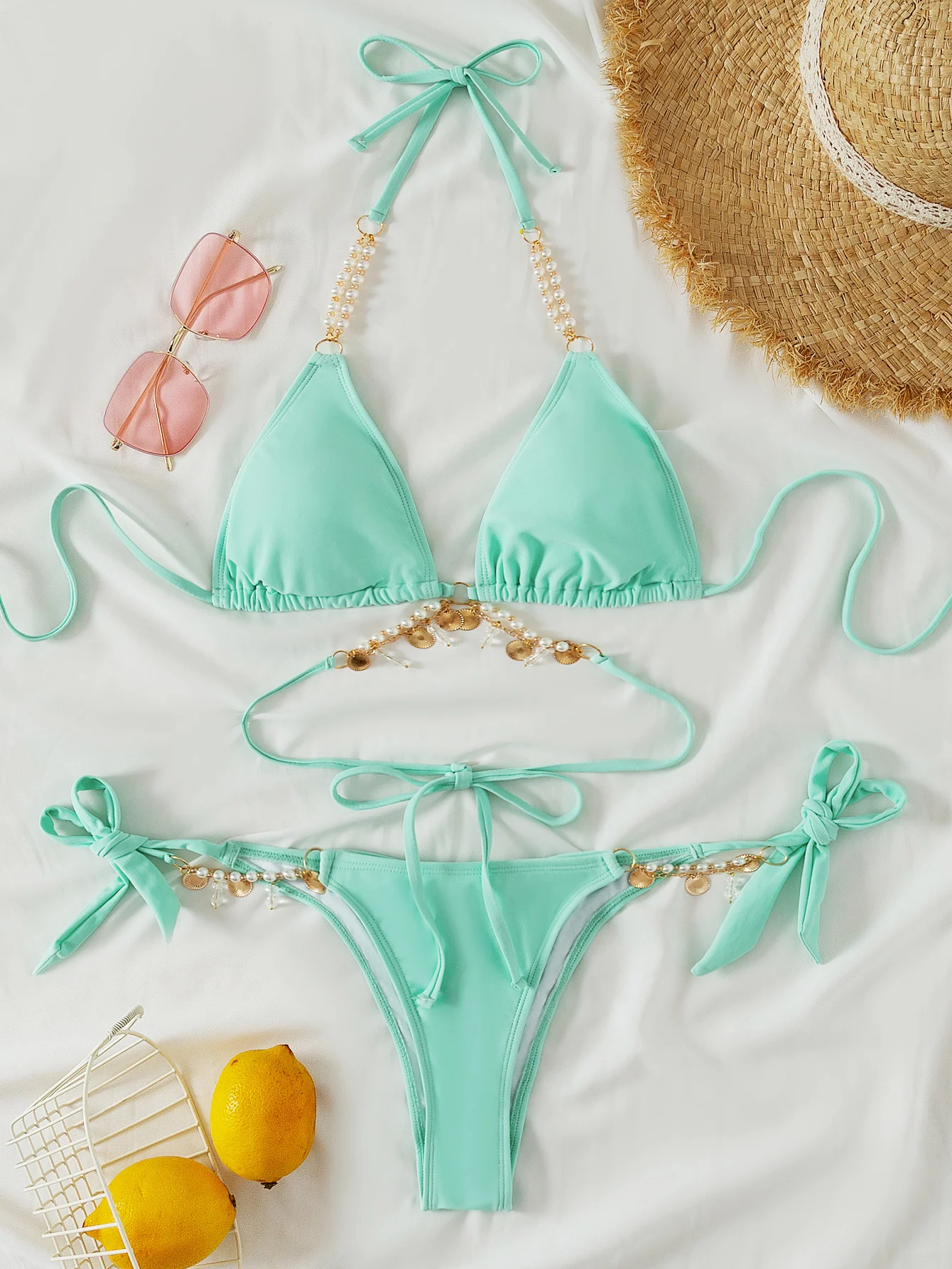 Модное раздельное бикини купальник из двух частей на бретелях сексуальный с