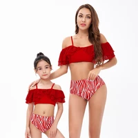 off shoulder mother daughter matching swimsuits family set lace mom mum baby mommy and me clothes beach women girls swimwear
