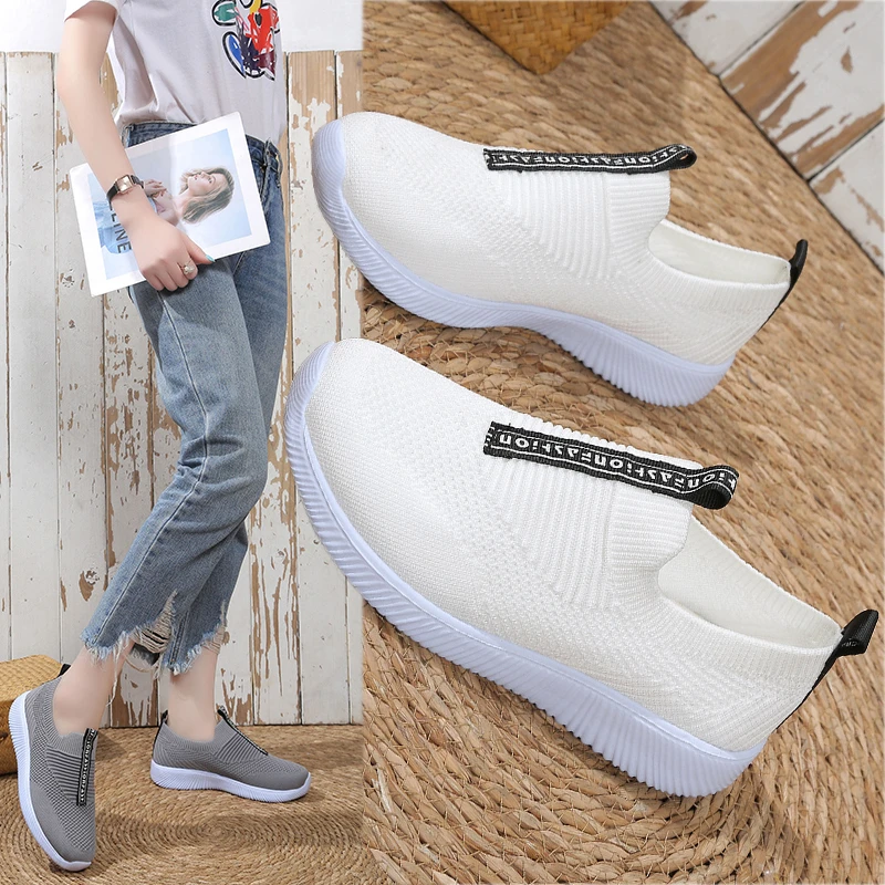 

Women's Shoes Knitted Socks Sneakers Women's Spring and Summer Flats Ladies Casual Plus Size 42 Flats Walking Single Shoe Famela