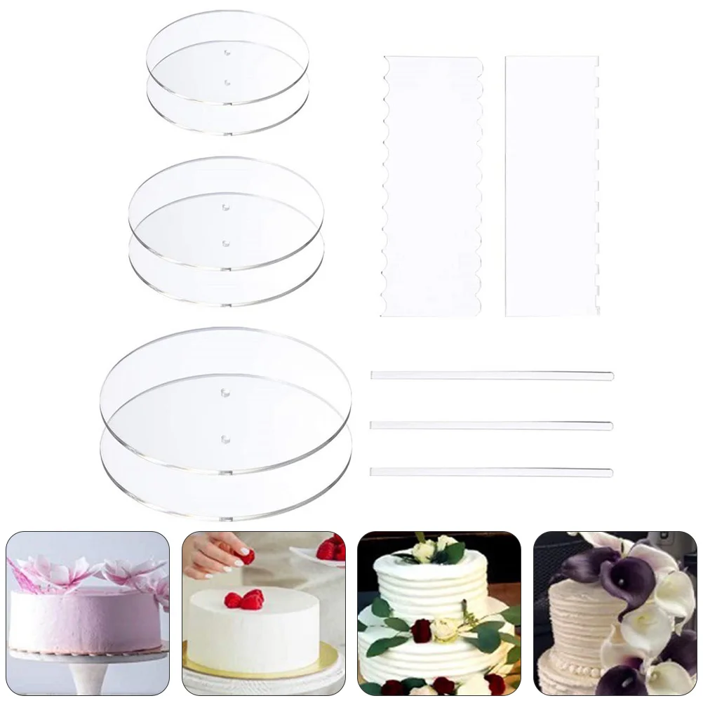 

1 Set 11Pcs Cake Scrapers Cake Discs Acrylic Cake Tools Kit (Transparent)