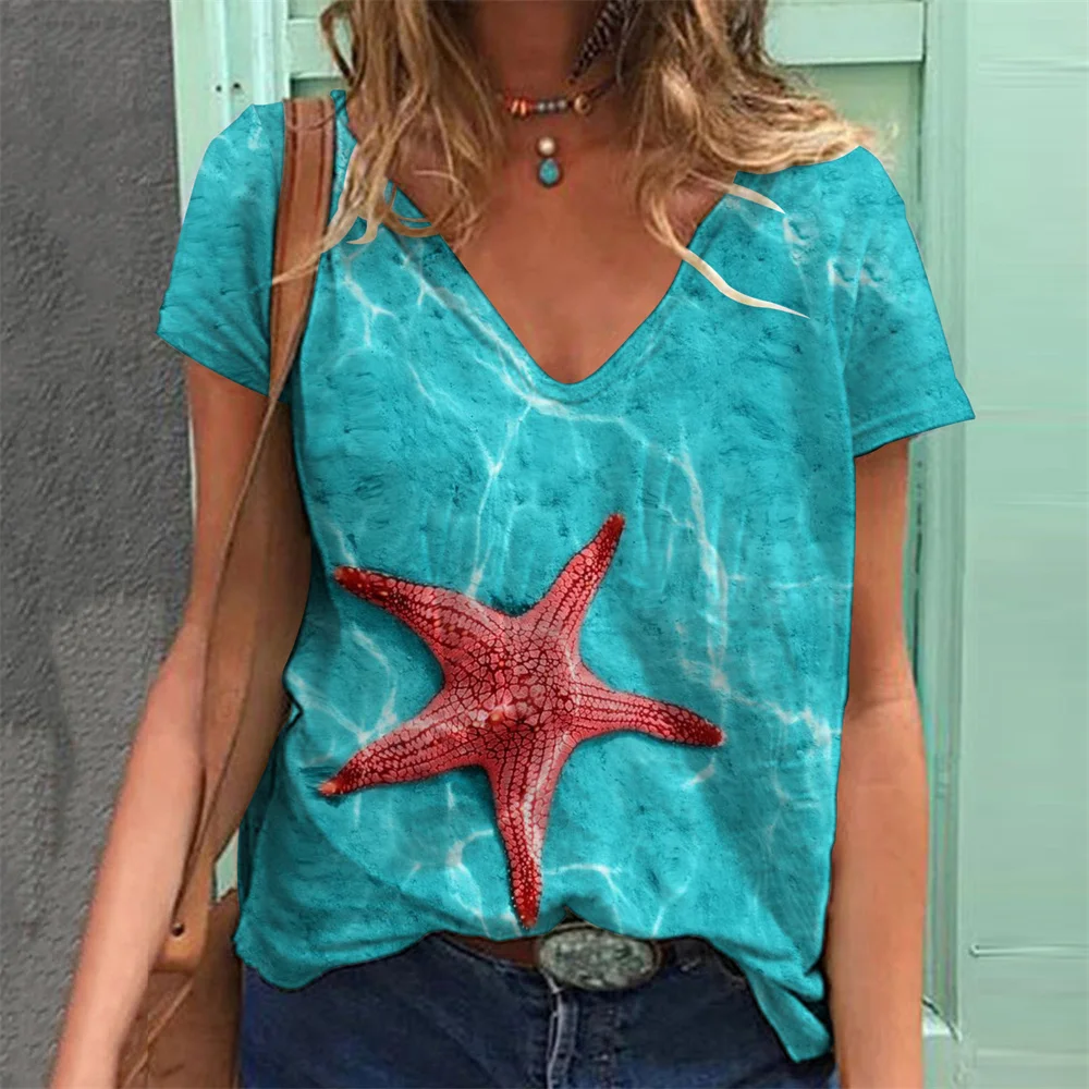 

Aesthetics Holiday Summer Women'S T-Shirt 3d Starfish Print Female Tees Beach Casual Girls Fashion Short Sleeve Oversized Tops