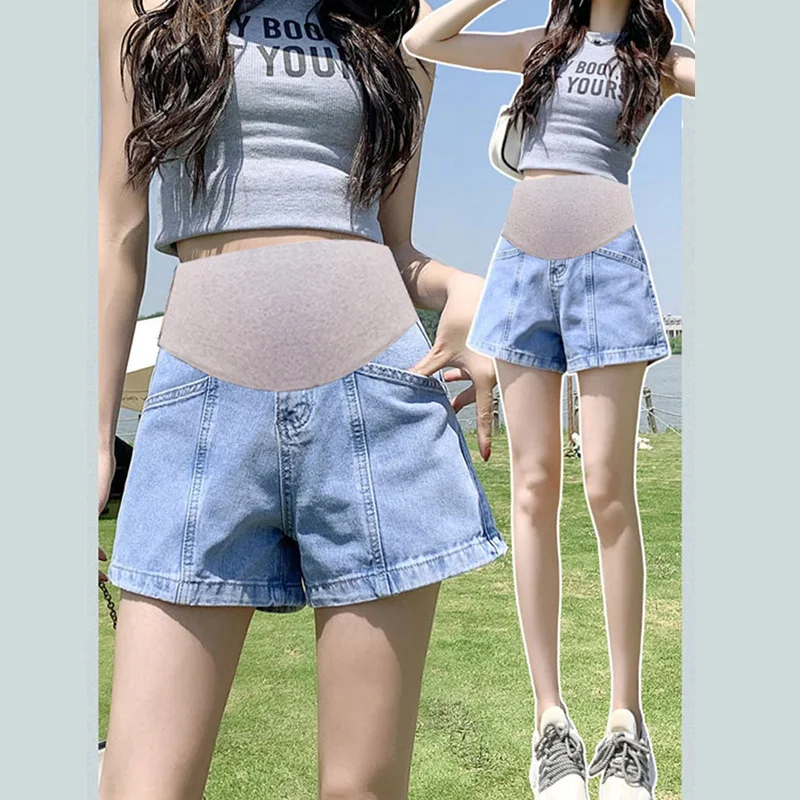

589# Summer Casual Denim Maternity Shorts Adjustable Belly Loose Short Jeans Clothes for Pregnant Women Hot Pregnancy