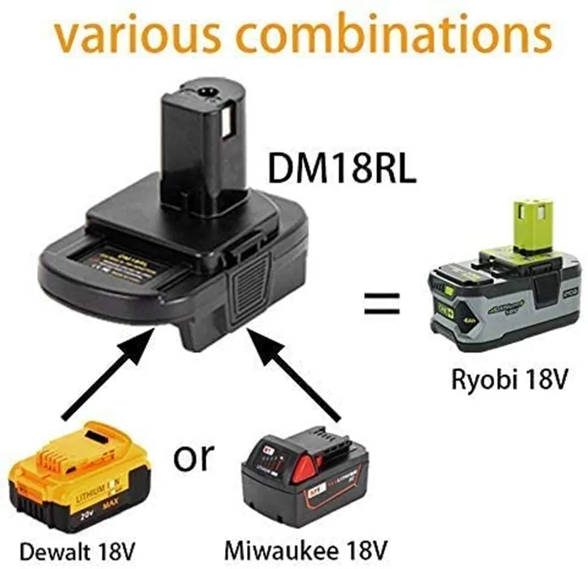 

DM18RL Battery Converter Adapter USB DM20ROB For RYOBI Convert DEWALT 20V Milwaukee M18 to 18V Battery Adapter