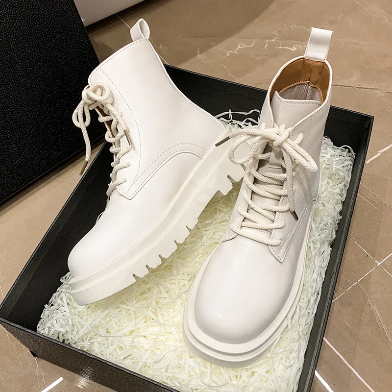 Women Ankle Boots Fashion Autumn 2022 Casual Female White Chelsea Booties Punk Gothic Shoes Platform Short Leather Combat |