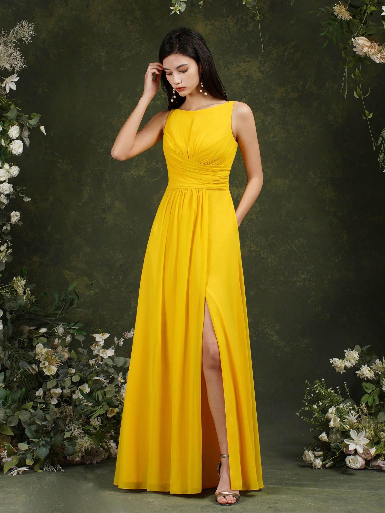 

Dress Slit Long Bridesmaid Dresses Slit Chiffon Pleated Bridesmaid Dresses Evening Gowns Elegant Engagement Dresses