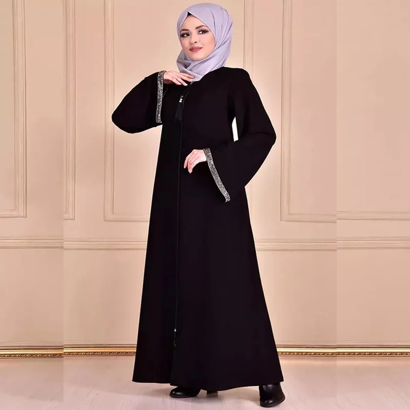 Muslim Women's Long Dress Middle East Dubai Turkish Jalabiya Zipper Cardigan Robe Muslim Fashion Abaya Kimono Femme Musulman
