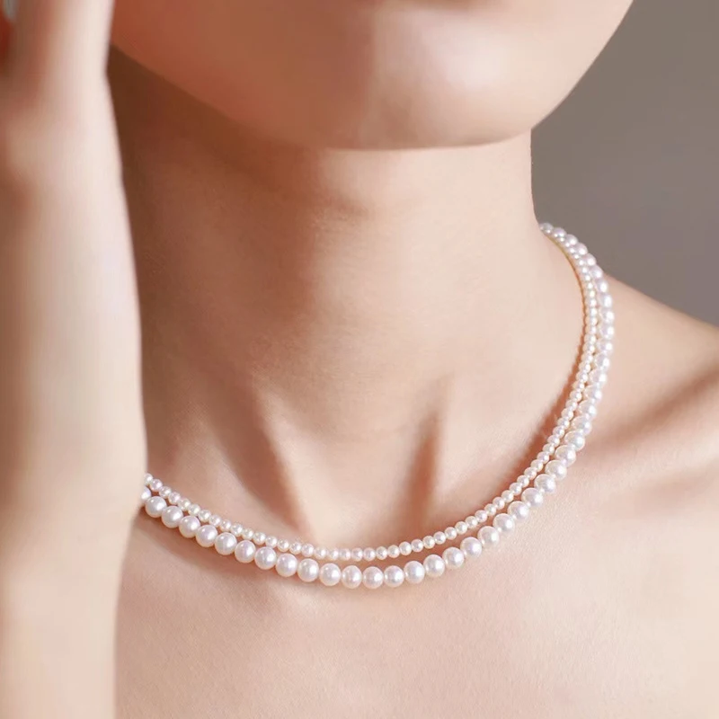 Ожерелье женское Двухслойное из натурального пресноводного жемчуга с