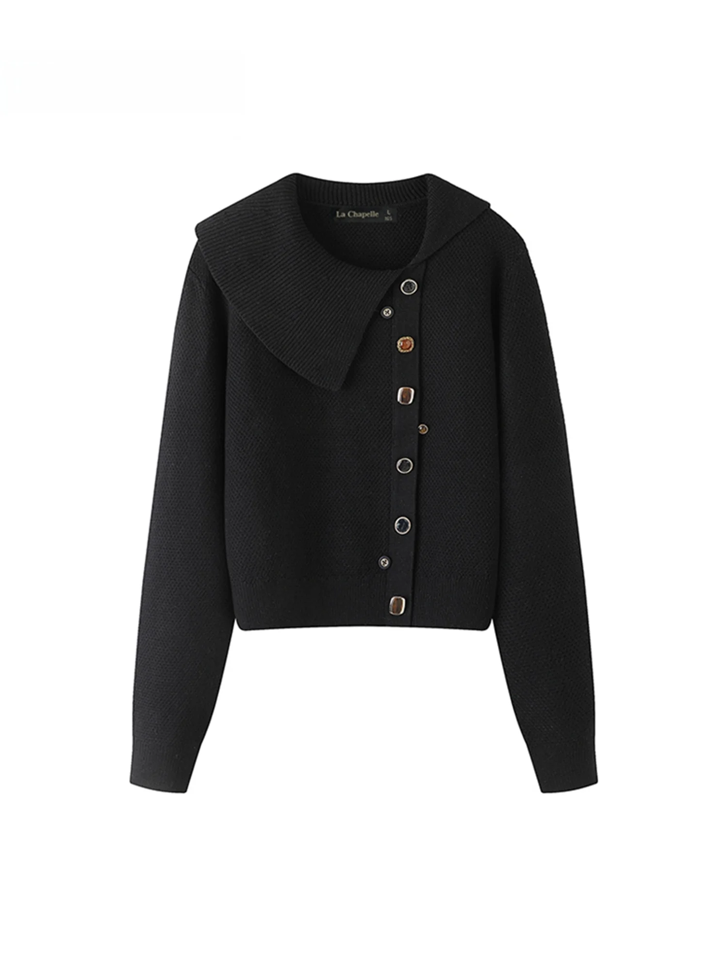 La Chapelle Женский свитер с лацканами нестандартной формы осенний новый черный