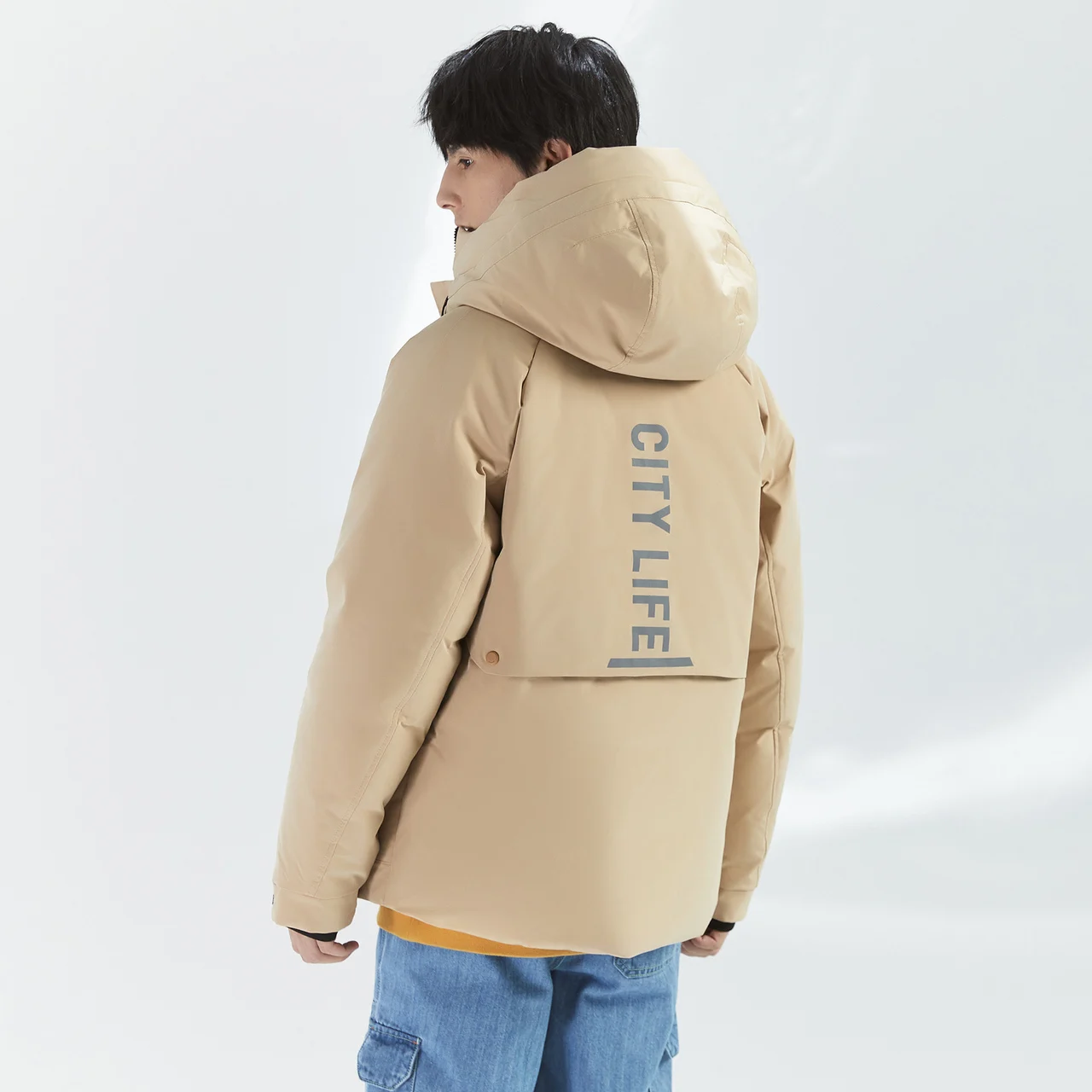 Metersbonwe Men's Reflective Printed Simple Hooded Down Jacket 80%Duck Down Thick Warm Wear Cargo Loose Winter Down Jackets