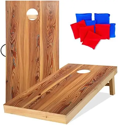 

Solid Wood Regulation Size Cornhole Set Portable Bean Bags Toss Game with Durable Wood Grain Printed Surface and Underneath for