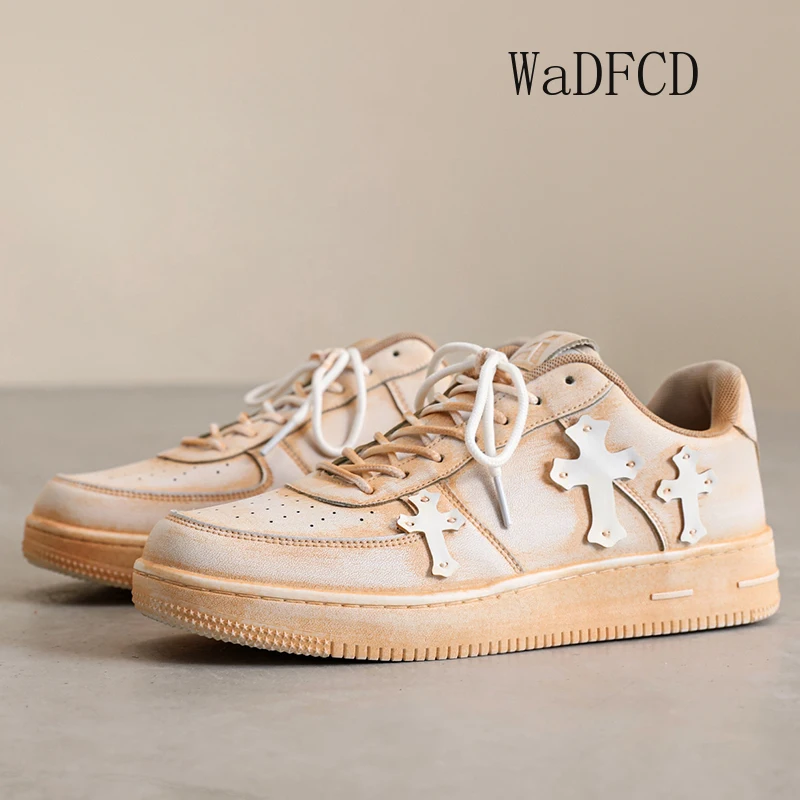 

Running Sneakers Men Women Distressed Dirty Shoes Fashion Casual Leather Breathable Height Increased Flat Platform Board Shoes